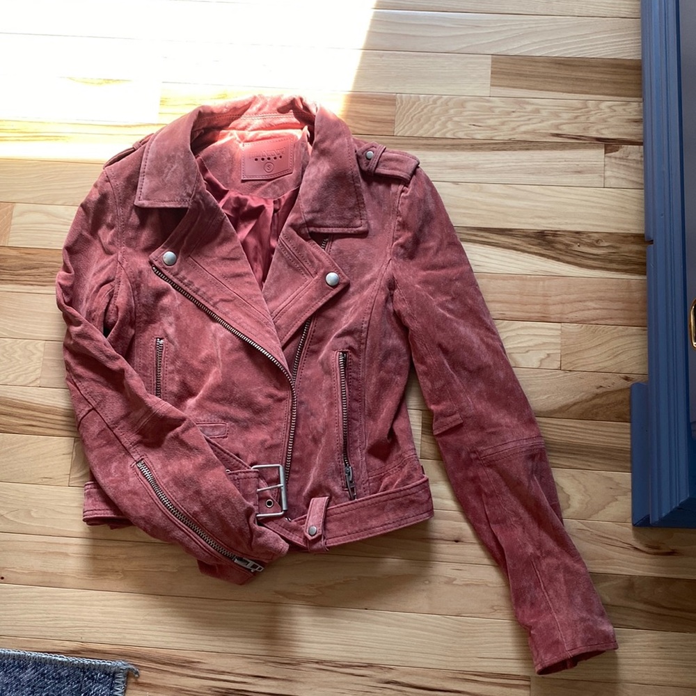 Blank NYC pink leather moto jacket
